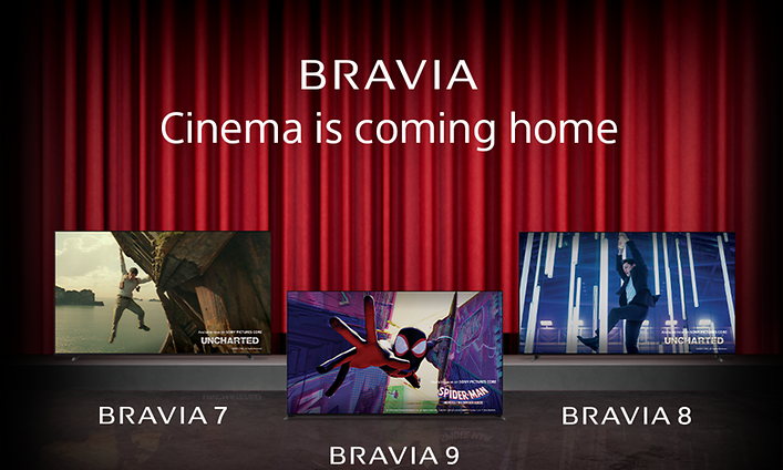 Sony - CE - Sony banner with three Bravia tv's and text Cinema is coming home