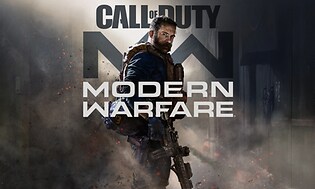 Call of Duty - Modern warfare, bild från spelet på en man med stort skjutvapen och glöd och rök i bakgrunden. 