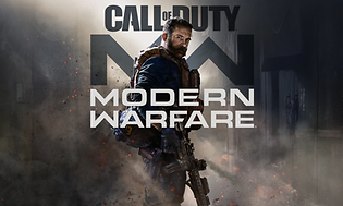 Call of Duty - Modern warfare, bild från spelet på en man med stort skjutvapen och glöd och rök i bakgrunden.