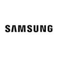 Samsung logotyp, svart text på vit bakgrund.