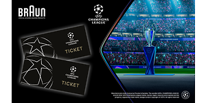 Braun logo on banner with tickets to Champions League next to the Champions League trophy