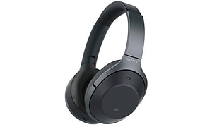 Svarta around-ear hörlurar från Sony, vit bakgrund. 
