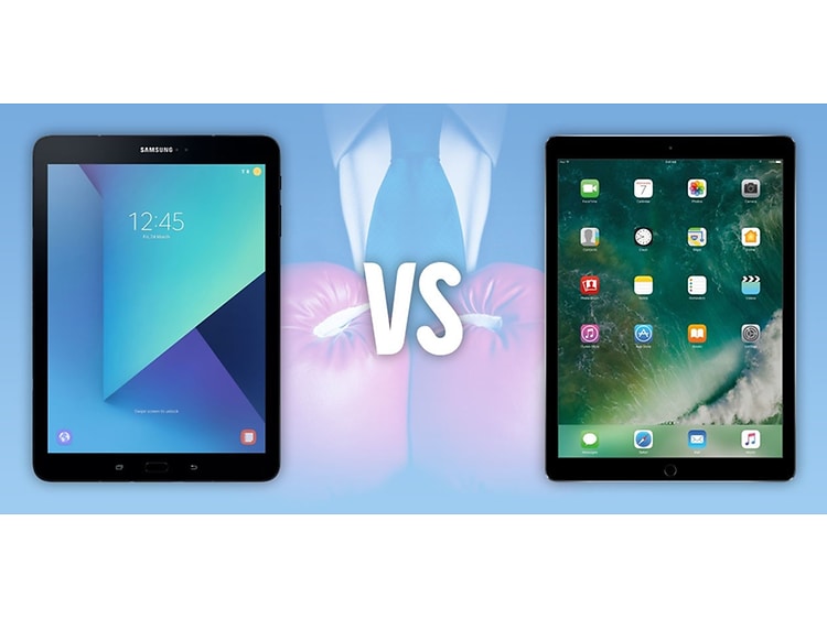 iPad vs Android surfplatta: bild på de båda surfplattorna med boxningshandskar i bakgrunden.