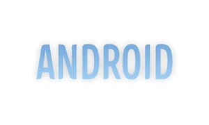Texten Android i blått på vit bakgrund.
