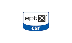 aptX logga i blå, svart och vit färg med vit bakgrund.