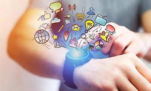 Illustration: Ritade appar ovanför en smartwatch.